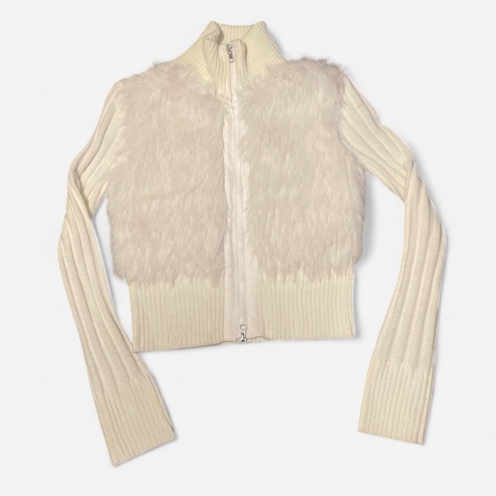 NWOT Urban Outfitters BDG Cream faux fur front double zip up sweater